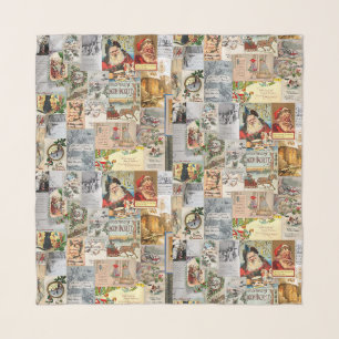 Antique Victorian Christmas Ephemera Collage Art Scarf