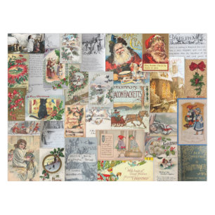 Antique Victorian Christmas Ephemera Collage Art Tablecloth