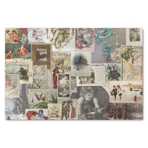 Antique Victorian Christmas Ephemera Collage Art Tissue Paper