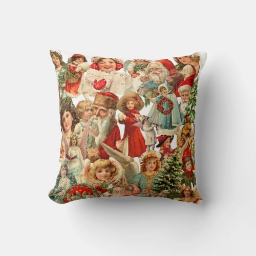 Antique Victorian Christmas Scrap Throw Pillow