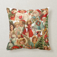 Antique Victorian Christmas Scrap Throw Pillow