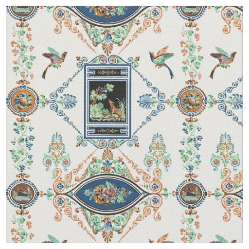 Antique Victorian Era Aesop's Fable Pattern Print Fabric