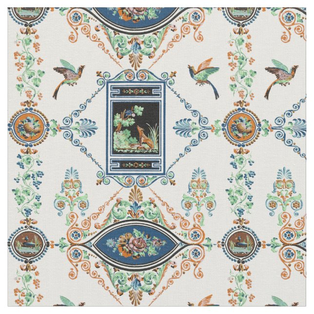 Antique Victorian Era Aesop's Fable Pattern Print Fabric (Close Up)