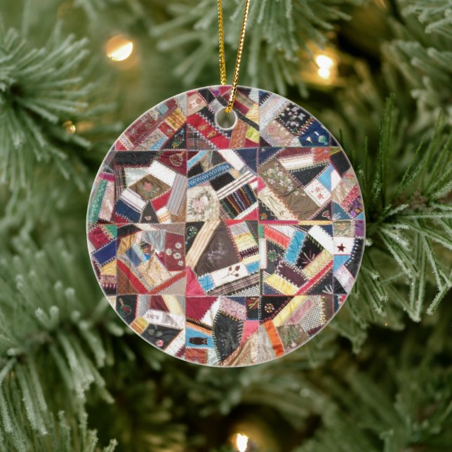 Antique, Victorian-Era, Crazy Quilt Ceramic Ornament (Tree)