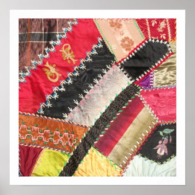 Antique, Victorian-era Crazy Quilt Square Poster (Front)