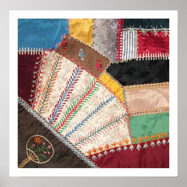 Antique Victorian-era Crazy Quilt Square Poster (Front)