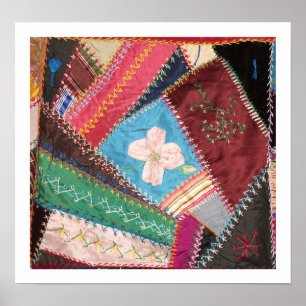 Antique Victorian Era Crazy Quilt Square Poster