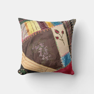 Antique, Victorian-Era, Crazy Quilt Square Throw Pillow