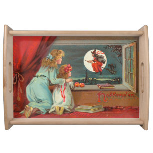 Antique Victorian Era Halloween Card, circa 1880 Serving Tray