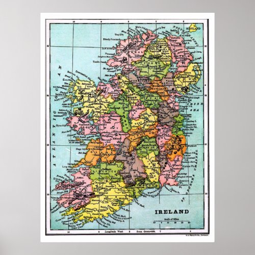 Antique Victorian Era Map of Ireland Poster