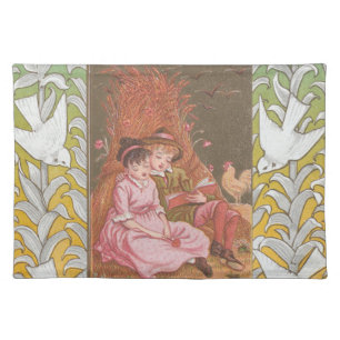 Antique VIctorian Era Valentine's Day Card, 1876 Cloth Placemat