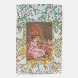 Antique VIctorian Era Valentine's Day Card, 1876 Garden Flag