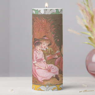Antique VIctorian Era Valentine's Day Card, 1876 Pillar Candle