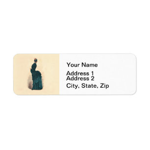 Antique Victorian Fashion Plate: Teal Bustle Dress Label