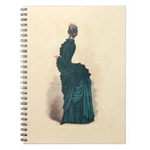 Antique Victorian Fashion Plate: Teal Bustle Dress Notebook