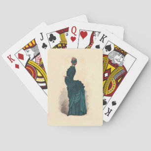 Antique Victorian Fashion Plate: Teal Bustle Dress Poker Cards