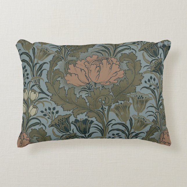 Antique Victorian Floral Pattern Sage Terracota Accent Pillow (Front)