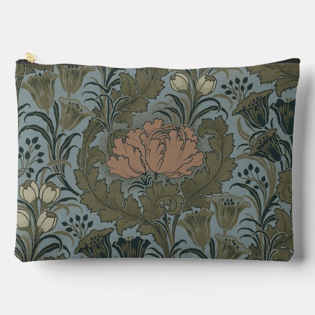 Antique Victorian Floral Pattern Sage Terracota Accessory Pouch (Front)