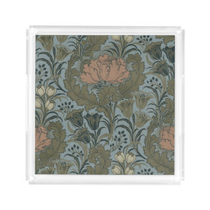 Antique Victorian Floral Pattern Sage Terracota Acrylic Tray