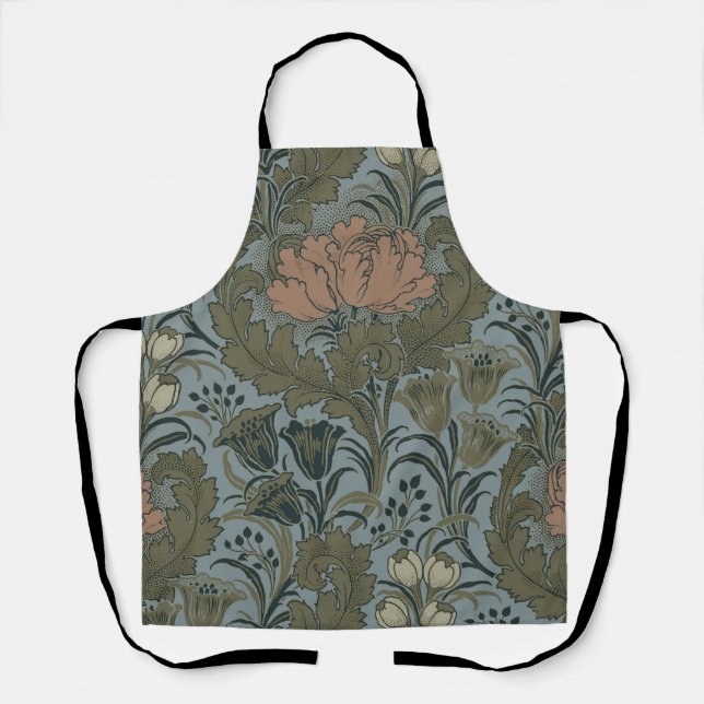 Antique Victorian Floral Pattern Sage Terracota Apron (Front)