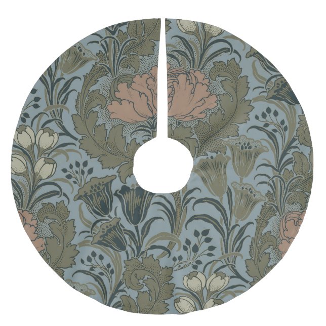 Antique Victorian Floral Pattern Sage Terracota Brushed Polyester Tree Skirt (Front)
