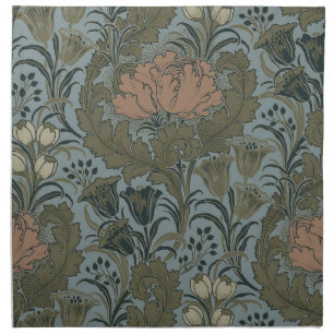 Antique Victorian Floral Pattern Sage Terracota Cloth Napkin