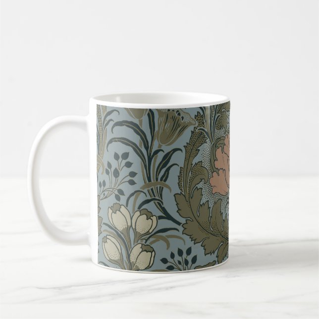 Antique Victorian Floral Pattern Sage Terracota Coffee Mug (Left)