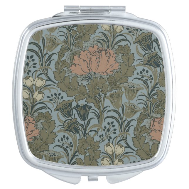 Antique Victorian Floral Pattern Sage Terracota Compact Mirror (Front)