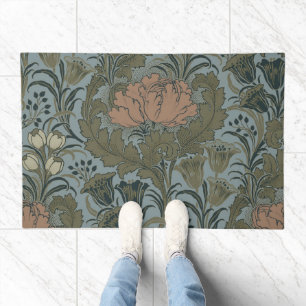 Antique Victorian Floral Pattern Sage Terracota Doormat