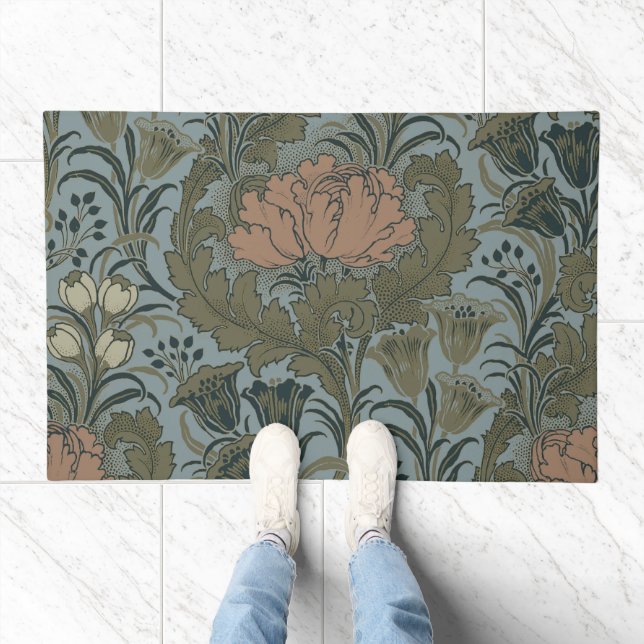 Antique Victorian Floral Pattern Sage Terracota Doormat (Indoor)