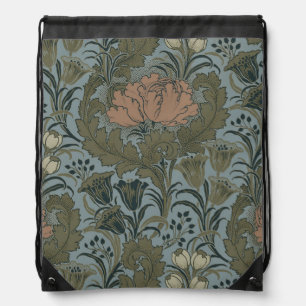 Antique Victorian Floral Pattern Sage Terracota Drawstring Bag