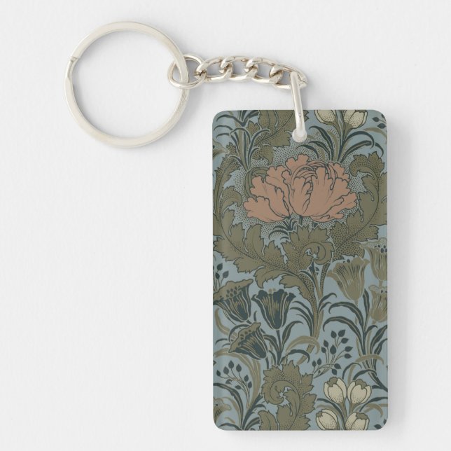 Antique Victorian Floral Pattern Sage Terracota Keychain (Front)
