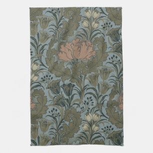 Antique Victorian Floral Pattern Sage Terracota Kitchen Towel