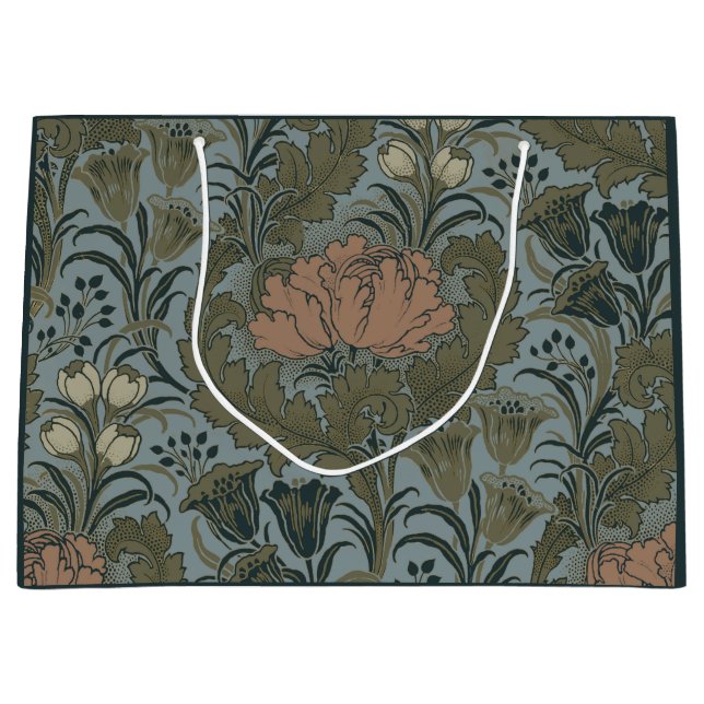 Antique Victorian Floral Pattern Sage Terracota Large Gift Bag (Front)