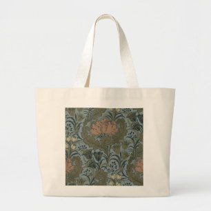 Antique Victorian Floral Pattern Sage Terracota Large Tote Bag