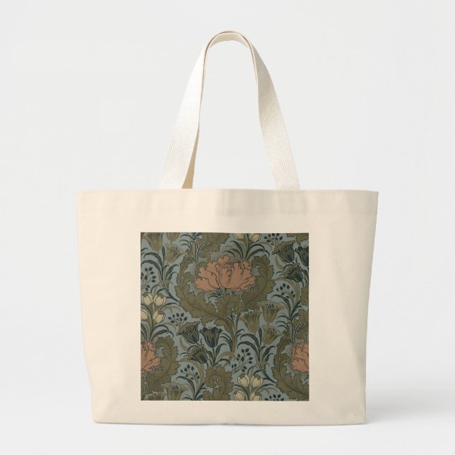 Antique Victorian Floral Pattern Sage Terracota Large Tote Bag (Front)