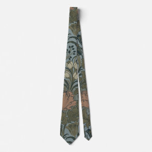 Antique Victorian Floral Pattern Sage Terracota Neck Tie
