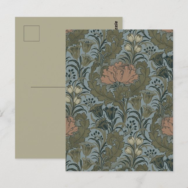 Antique Victorian Floral Pattern Sage Terracota Postcard (Front/Back)