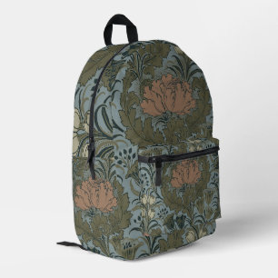 Antique Victorian Floral Pattern Sage Terracota Printed Backpack