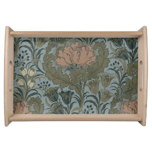 Antique Victorian Floral Pattern Sage Terracota Serving Tray