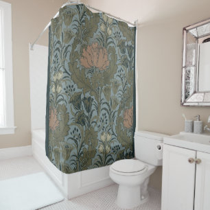 Antique Victorian Floral Pattern Sage Terracota Shower Curtain