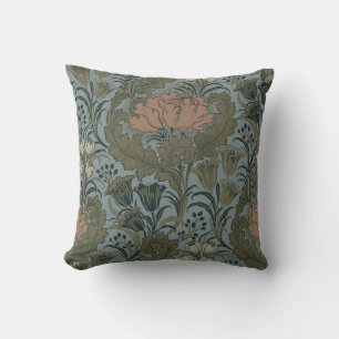 Antique Victorian Floral Pattern Sage Terracota Throw Pillow