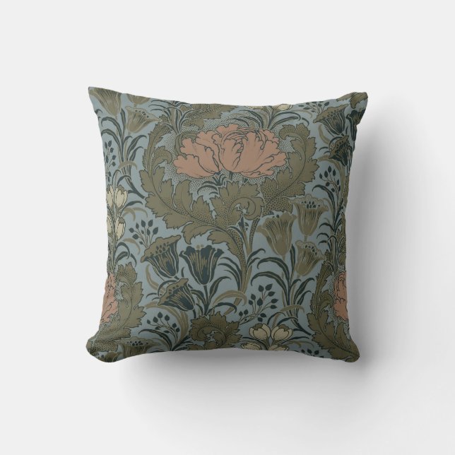 Antique Victorian Floral Pattern Sage Terracota Throw Pillow (Front)
