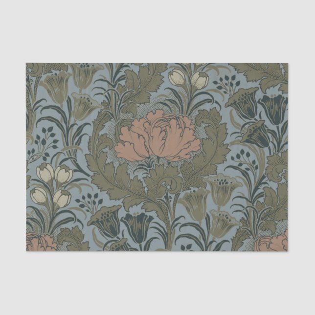 Antique Victorian Floral Pattern Sage Terracota Tissue Paper (Front)