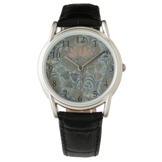 Antique Victorian Floral Pattern Sage Terracota Watch (Front)