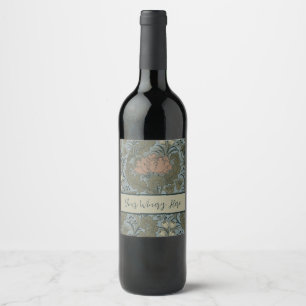Antique Victorian Floral Pattern Sage Terracota Wine Label