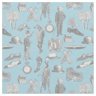 antique victorian gentlemen animals blue toile men fabric