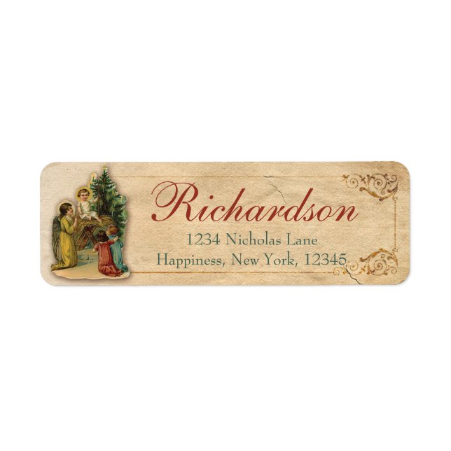 Antique Victorian Jesus Nativity Angel Christian Label (Front)