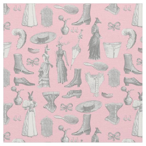 antique victorian lady animals pink toile women fabric
