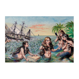 Antique Victorian Mermaids Treasure Ship Vintage Acrylic Print